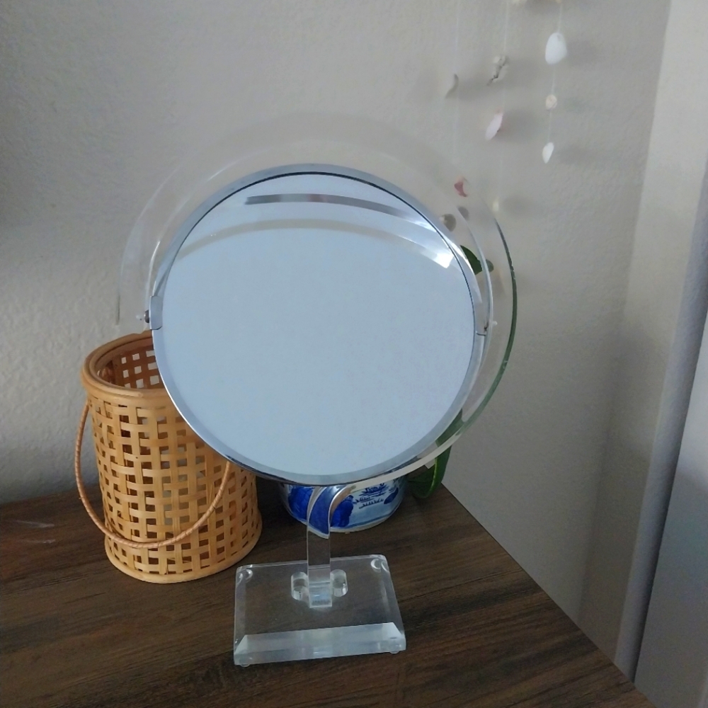 Vintage 70s mirror acrylic with swivel stand!